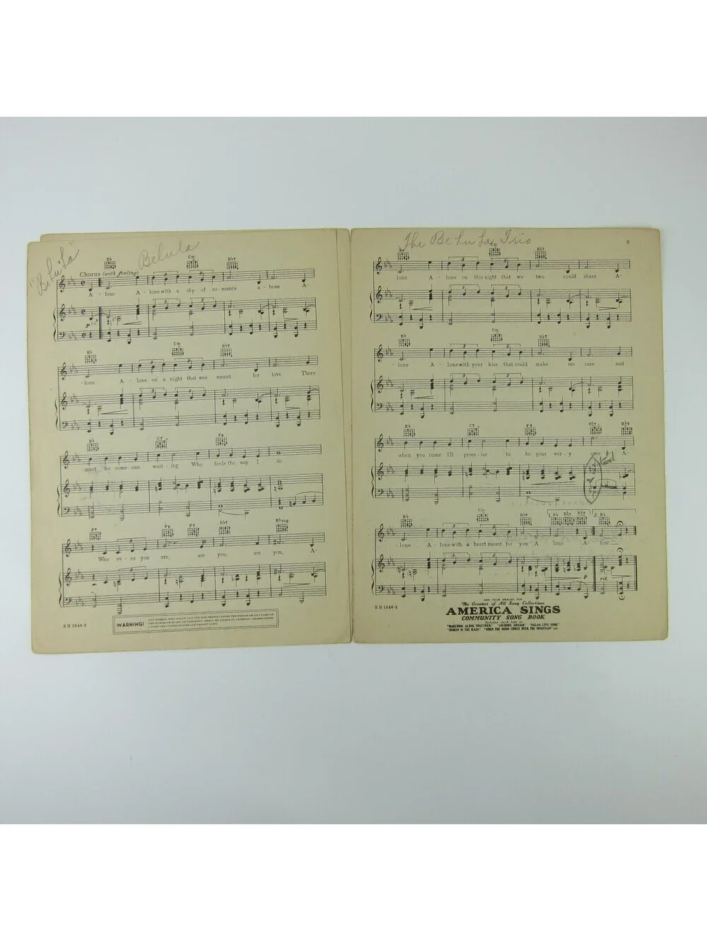 Sheet Music Alone A Night at the Opera Marx Brothers Groucho Harpo Vintage 1935